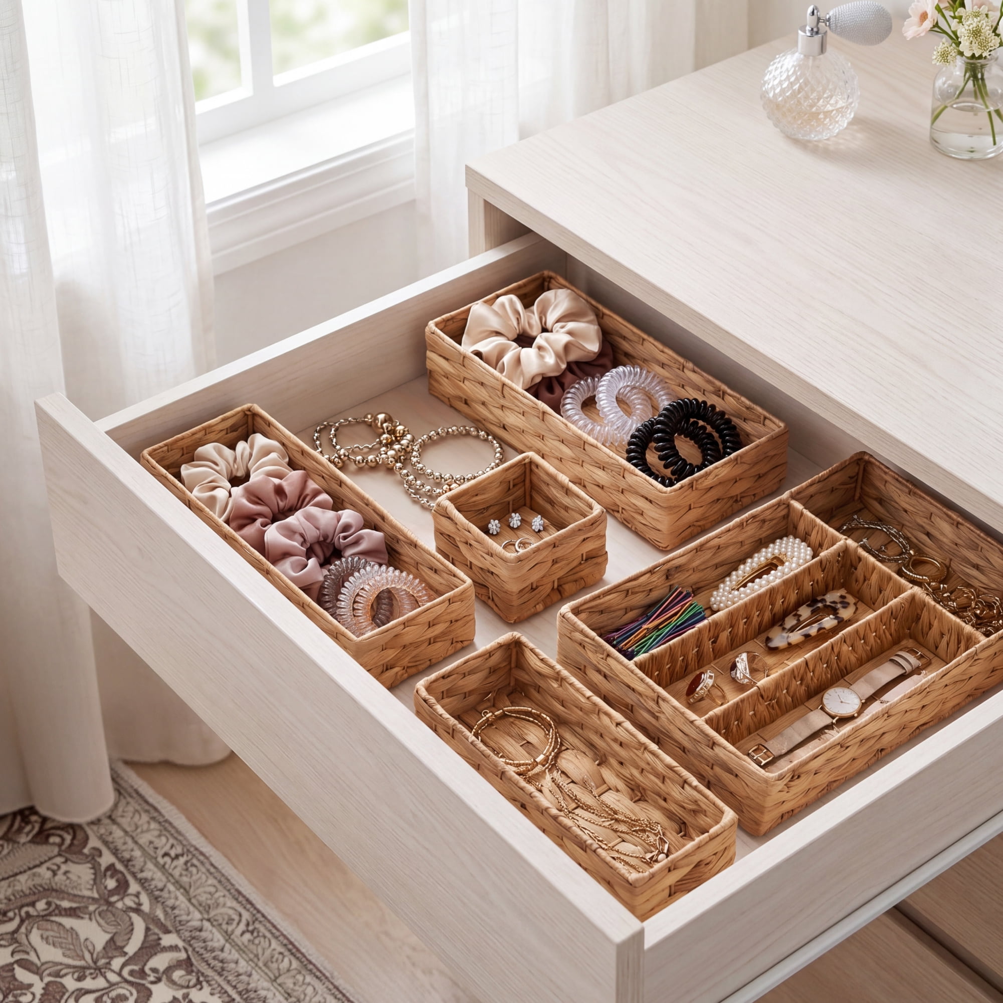 Best Choice Products 5PC Flatware Organizer Set, Woven Modular Silverware & Utensil Drawer Organizer Trays - Natural