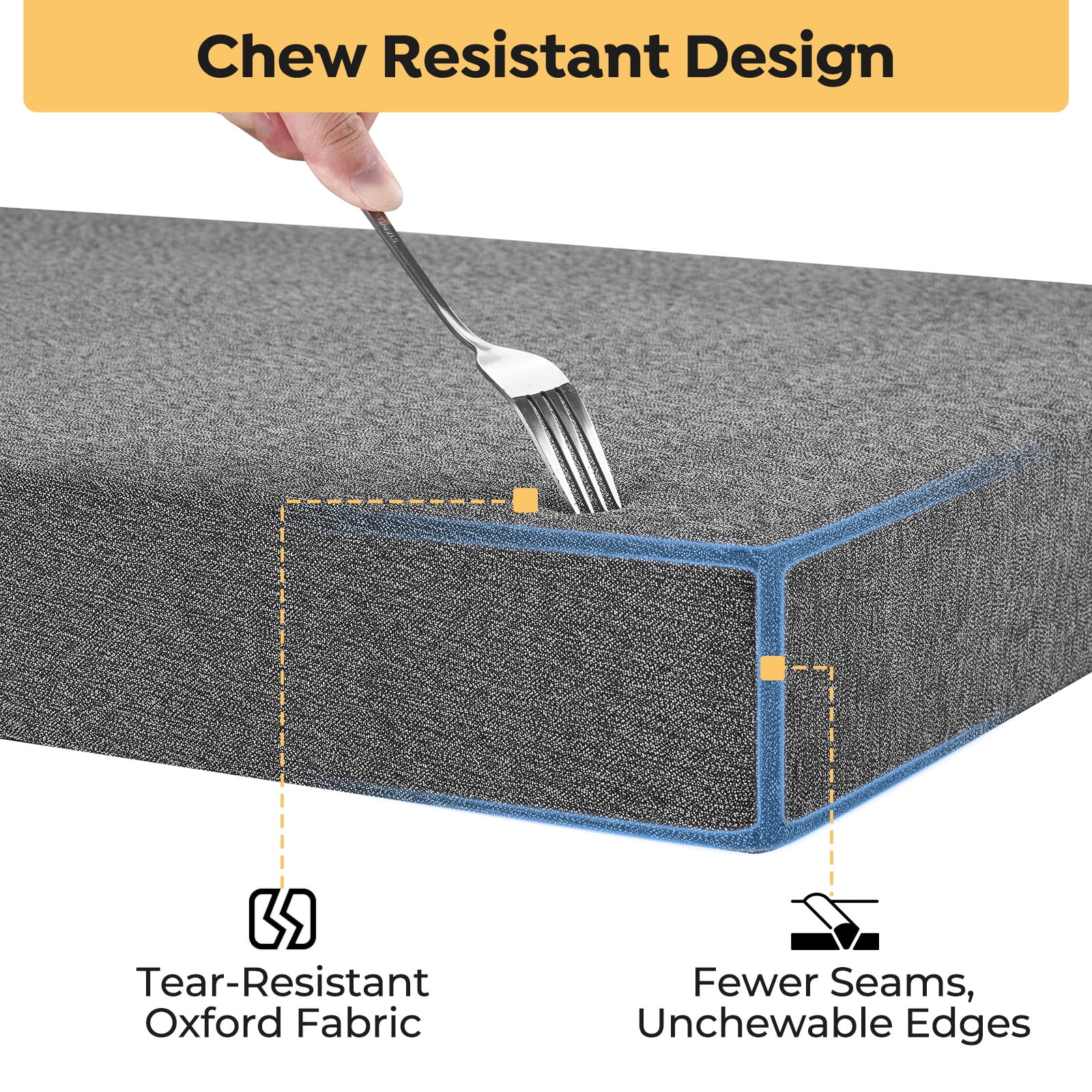 Veehoo Chew Proof Dog Bed for Crate, Indestructible Dog Crate Bed for Aggresive Chewers, Extra Large XXL Tough Chew Resistant Pet Pad with Hidden Zipper, Removable Washable Cover