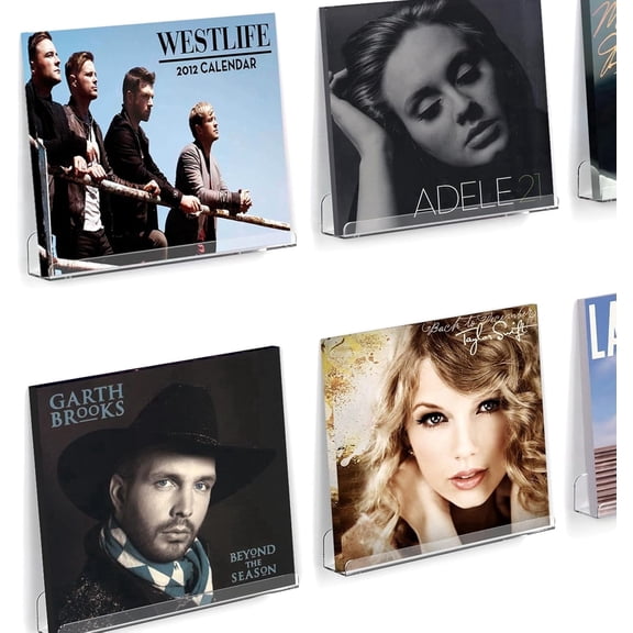 6-Pack Wall Mount Record Shelf, 12-Inch Clear Acrylic Floating Shelves for Album Storage, Book Display, Magazine Rack, Picture Ledge, Kids Room Organizer