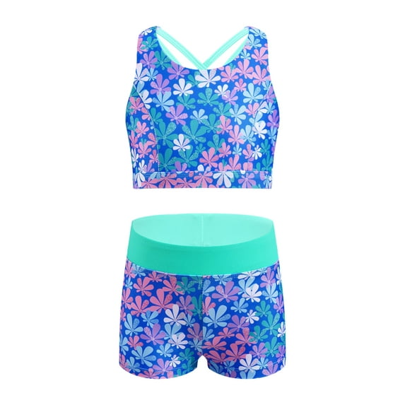 Alvivi Kids Girls Swimsuit Athletic Tankini Set Sports Swimwear 2 Piece Bathing Suit Colorful Floral 14