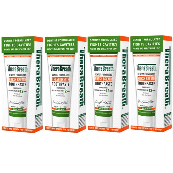 TheraBreath Fresh Breath Dentist Formulated Toothpaste, Mild Mint, 4 Ounce, 4 Pack