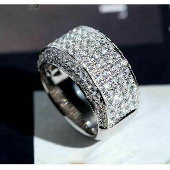 2Ct Round Natural Moissanite Cluster Wedding Band Ring 14K White Gold Plated