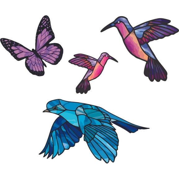 Birds Butterfly Animals Set Vinyl Stained Glass Film Static Cling Window Waterproof Decal for Girls Boys Kids Room Bedroom Nursery House Fun Home Decor Stickers Wall Art Vinyl Decoration (27x30 inch)