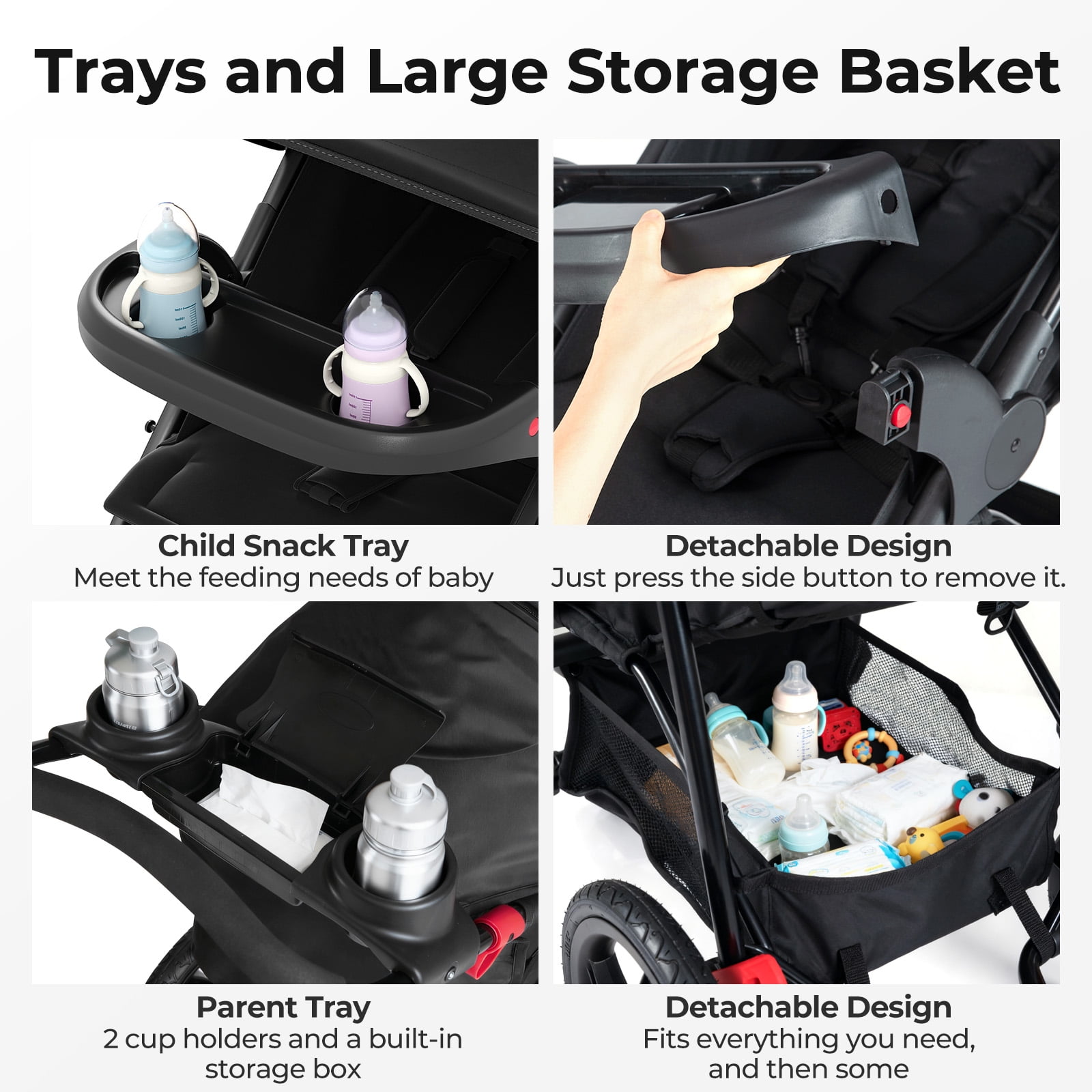 INFANS Jogging Stroller, Jogger Travel System with Shock Absorbing Suspension Dining Plate Cup Holder Adjustable Backrest, Lightweight Baby Strollers for Newborn