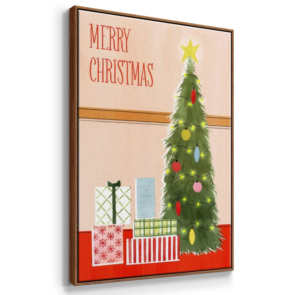 Christmas Stockings Collection B - Framed Gallery Wrapped Holiday Canvas - 17 x 25 - Rosewood Frame
