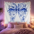 thumbnail image 2 of Blue Floral Ribbon Bow Tapestry, 2 of 7