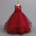 thumbnail image 4 of Girls Pageant Princess Sleeve Flower Ball Gown Dress, Kids Wedding Bridesmaid Pageant Party Formal Long Gown Princess Tulle Floral Embroidery Girl Birthday Party Dresses - 2-10T, 4 of 7