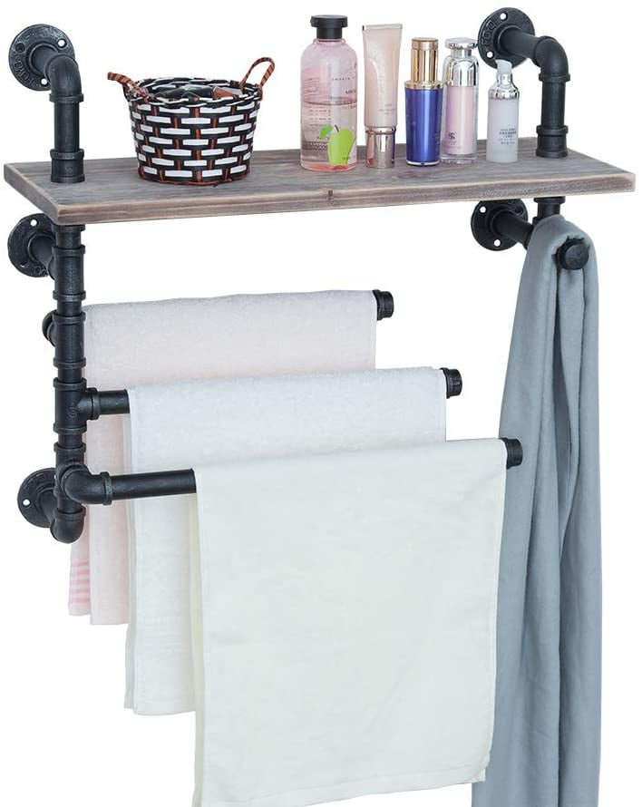 Industrial Retro Pipe Bathroom Wall-mounted Shelf Tissue Roll Hanger,Towel Rack,Clothes Rack,Kitchen Wine Rack,Toilet Paper Holder 9.8 inch 