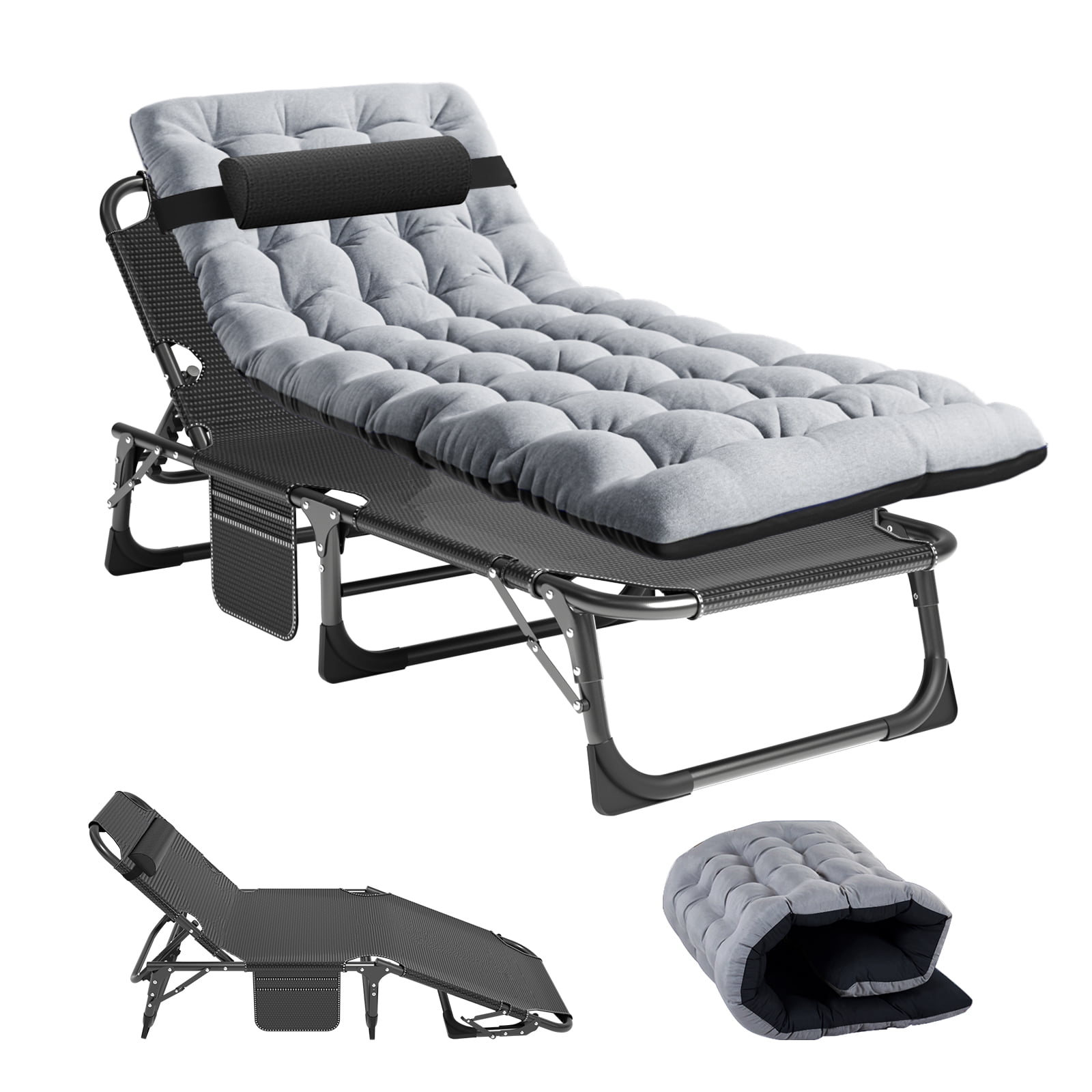 black cot w gray mattress