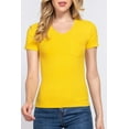 thumbnail image 2 of Women's Casual Short Sleeve Solid V-Neck W/Pocket Rib Top, 2 of 4