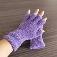 thumbnail image 3 of harmtty Winter Gloves Unisex Half-finger Thermal Gloves Soft Fleece Elastic Wrist Anti-slip Windproof Extended Wrist Ideal for Winter Weather Writing Typing 1 Light Purple, 3 of 7