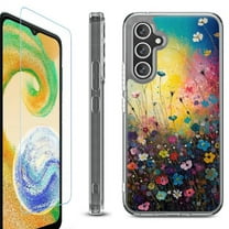 For Samsung Galaxy A26 5G Phone Case Cover, Shockproof Bumper Hybrid Case with Tempered Glass Screen Protector, by OneToughShield - Flower Field