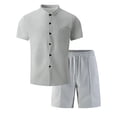thumbnail image 3 of Gytharion 2 Piece Fashin Walffe Outfits for Men Stand Collar Short Sleeve Shirt with Drawstring Elastic Waist Shorts Sets Soild Color Casual Outfits, 3 of 4