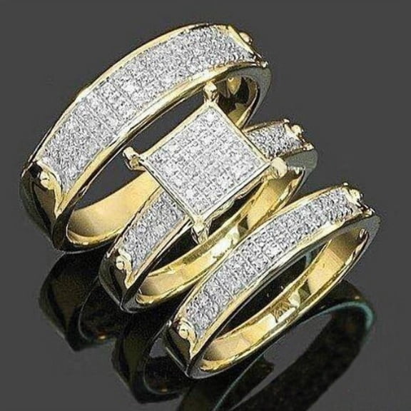 Couple's Fashion Three-in-One Square Diamond Ring