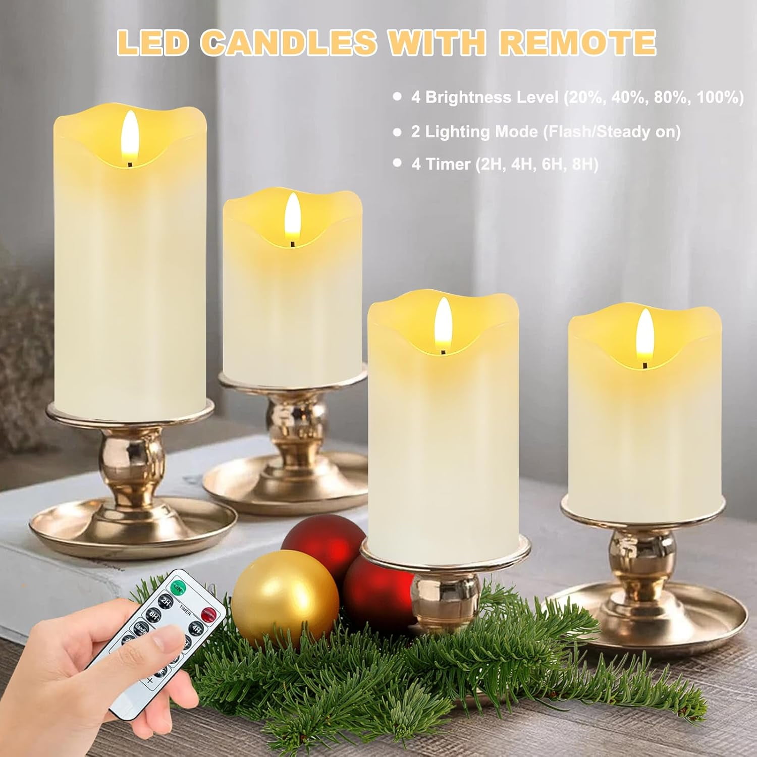 Flameless Candles Lights, Set of 3 Flickering LED Candles with Remote & Timer, Dimmable Electric Pillar Candles Battery Operated, Real Wax Candles for Home Wedding Christmas Decor