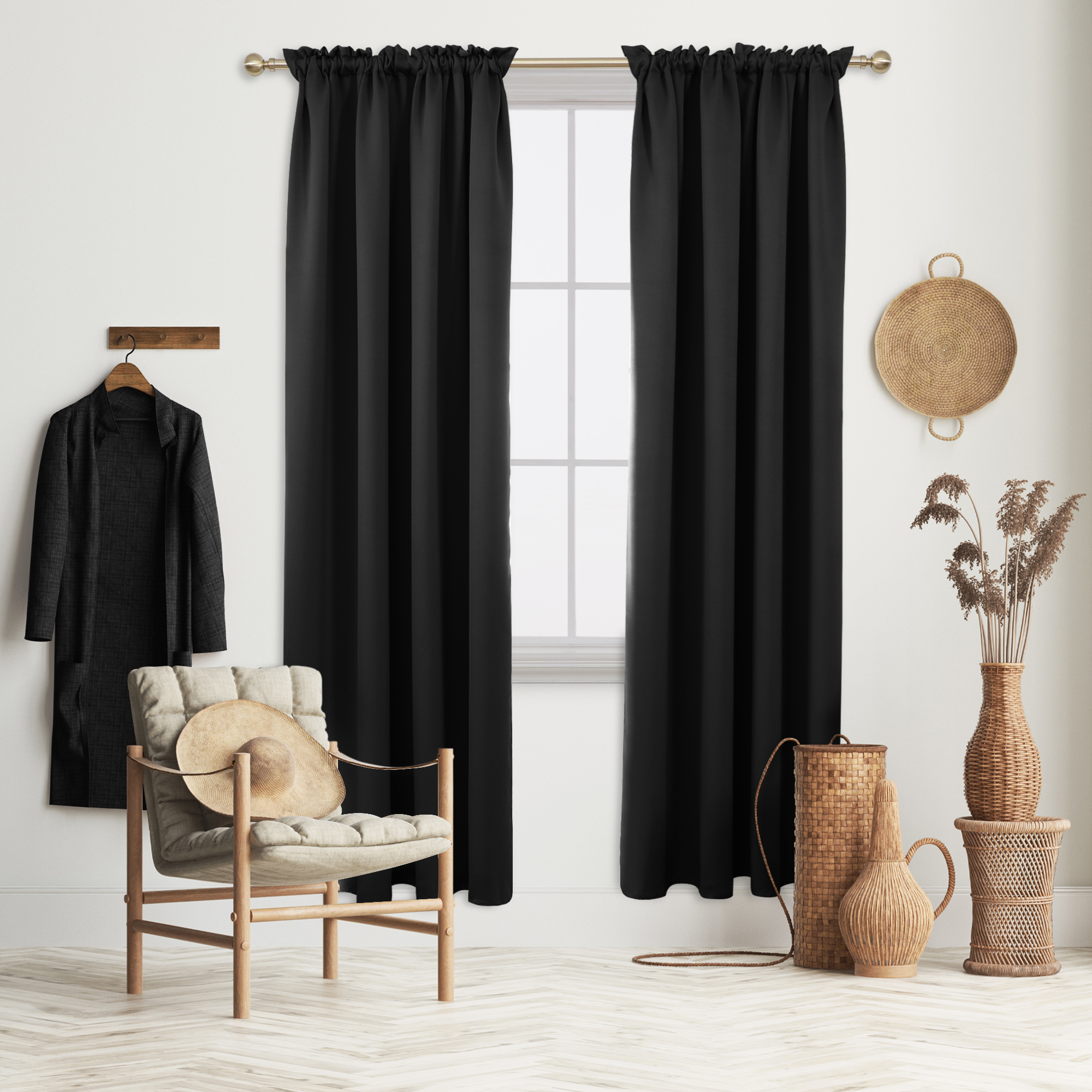 Deconovo Black Blackout Curtains Rod Pocket Curtain Panels Room
