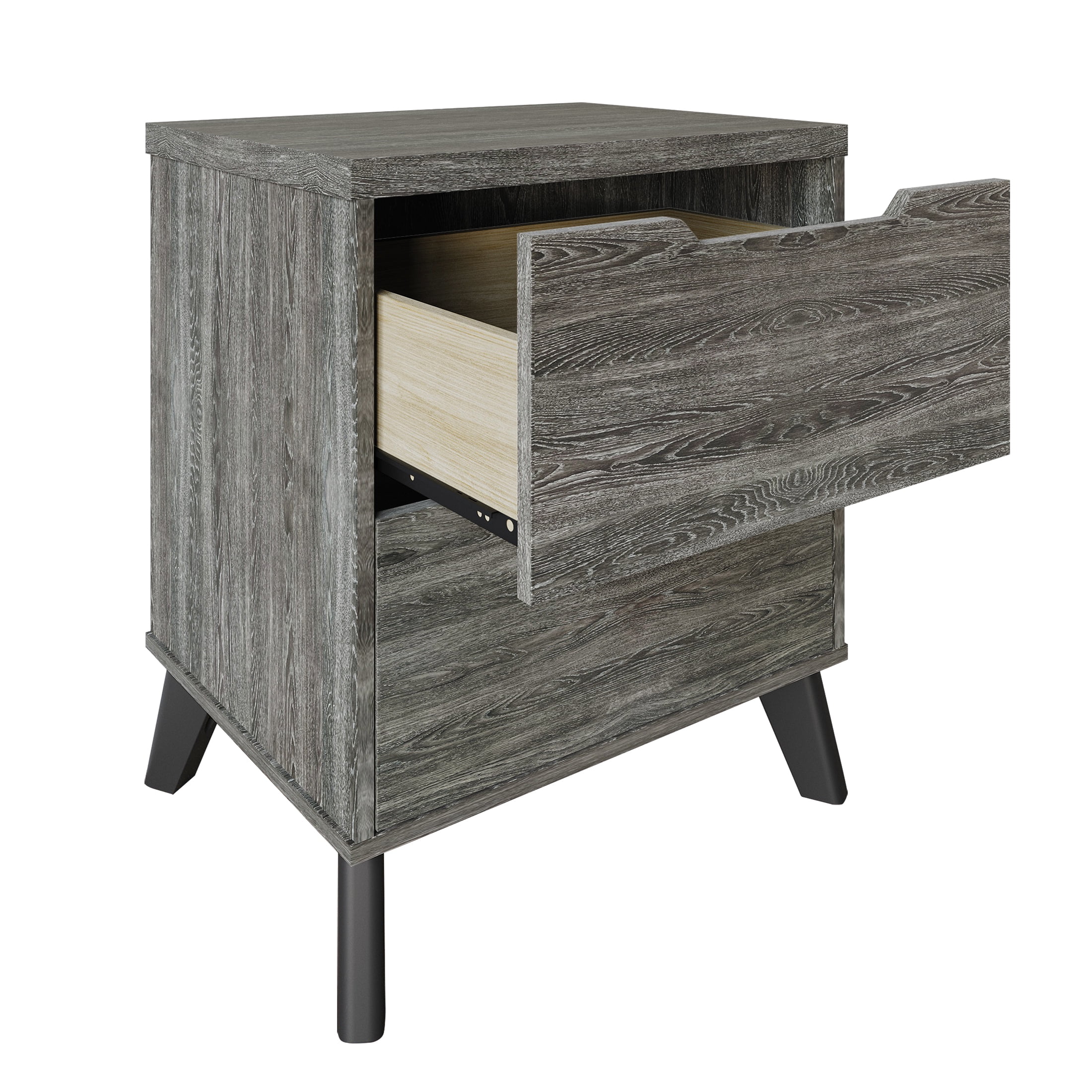 Castle Place Modern 2-Drawers Wooden Nightstand, Dark Grey