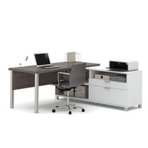 Bestar Pro-Linea L-Desk with legs in White and Bark Grey