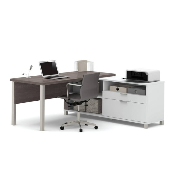 Bestar Pro-Linea L-Desk with legs in White and Bark Grey