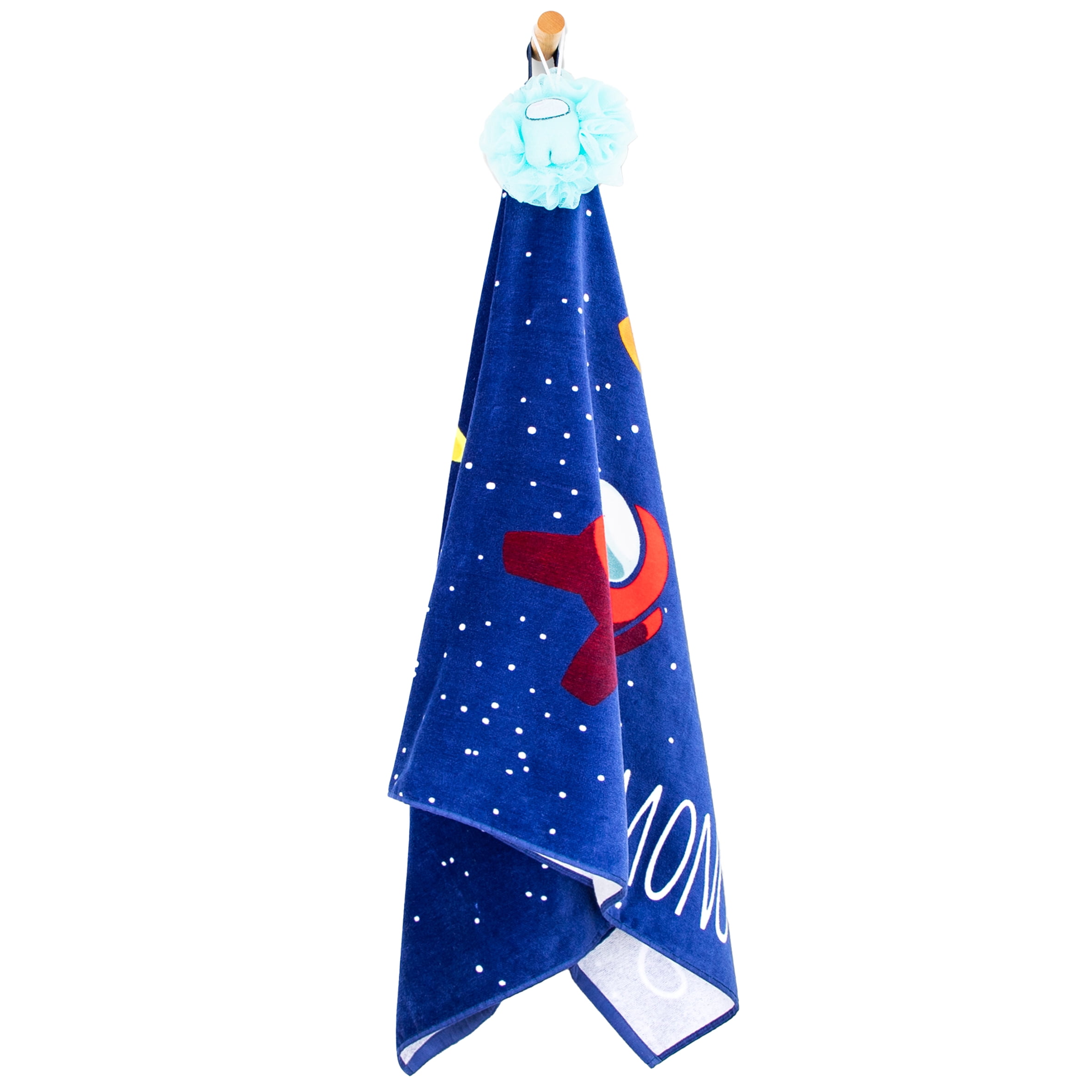 Among Us Oversized Kids 100% Cotton Towel and Character Loofah Set, Blue, Innersloth