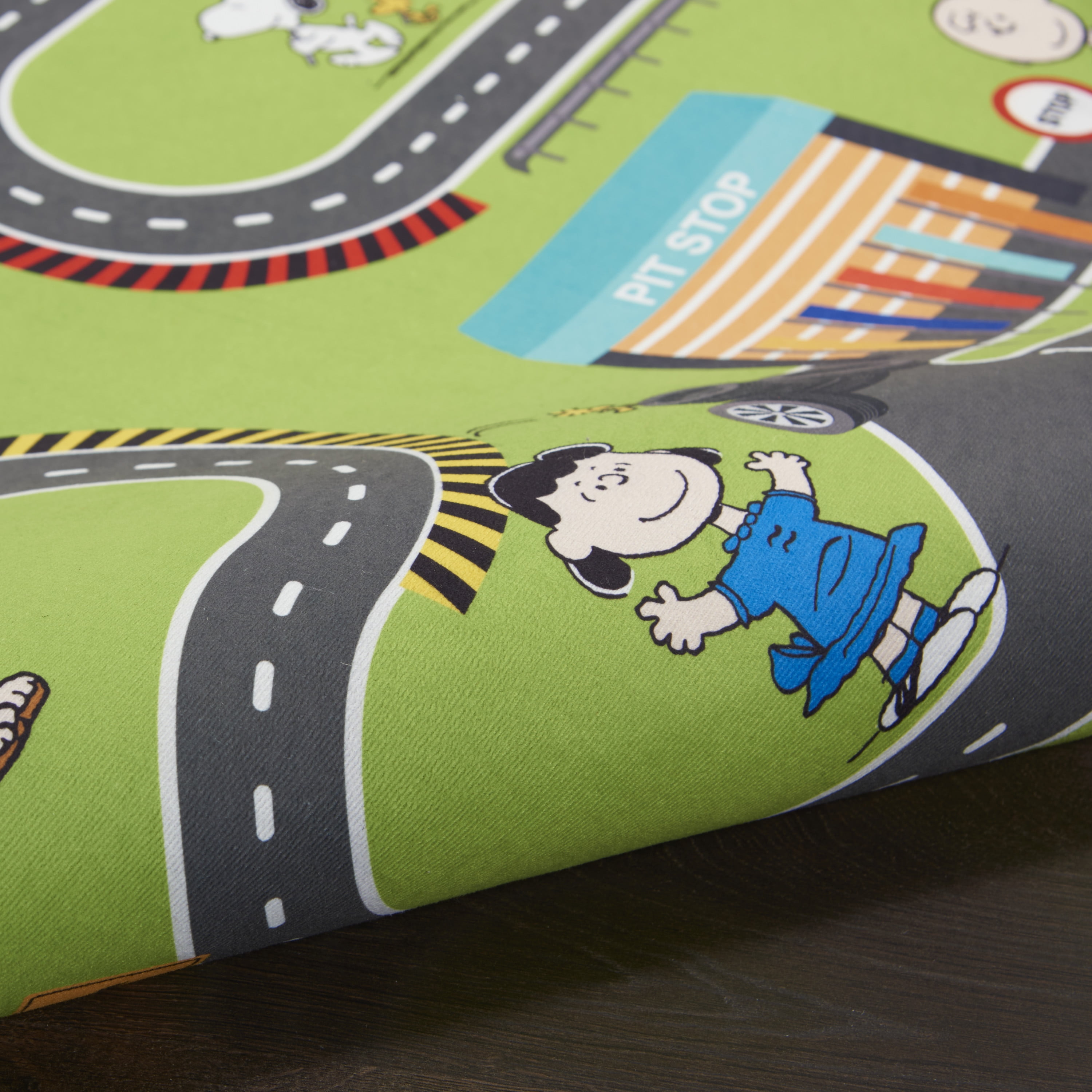 Snoopy Peanuts Race Track Cars Machine Washable Kids Area Rug 3