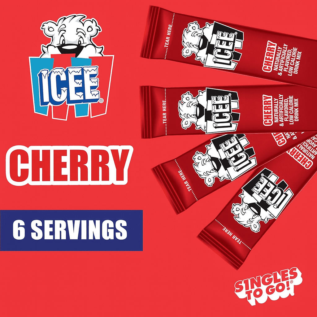 ICEE Singles To Go Water Drink Mix, Powder Sticks, 1 Box with 6 Packets Each, 6 Total Servings, Cherry, Pack of 1
