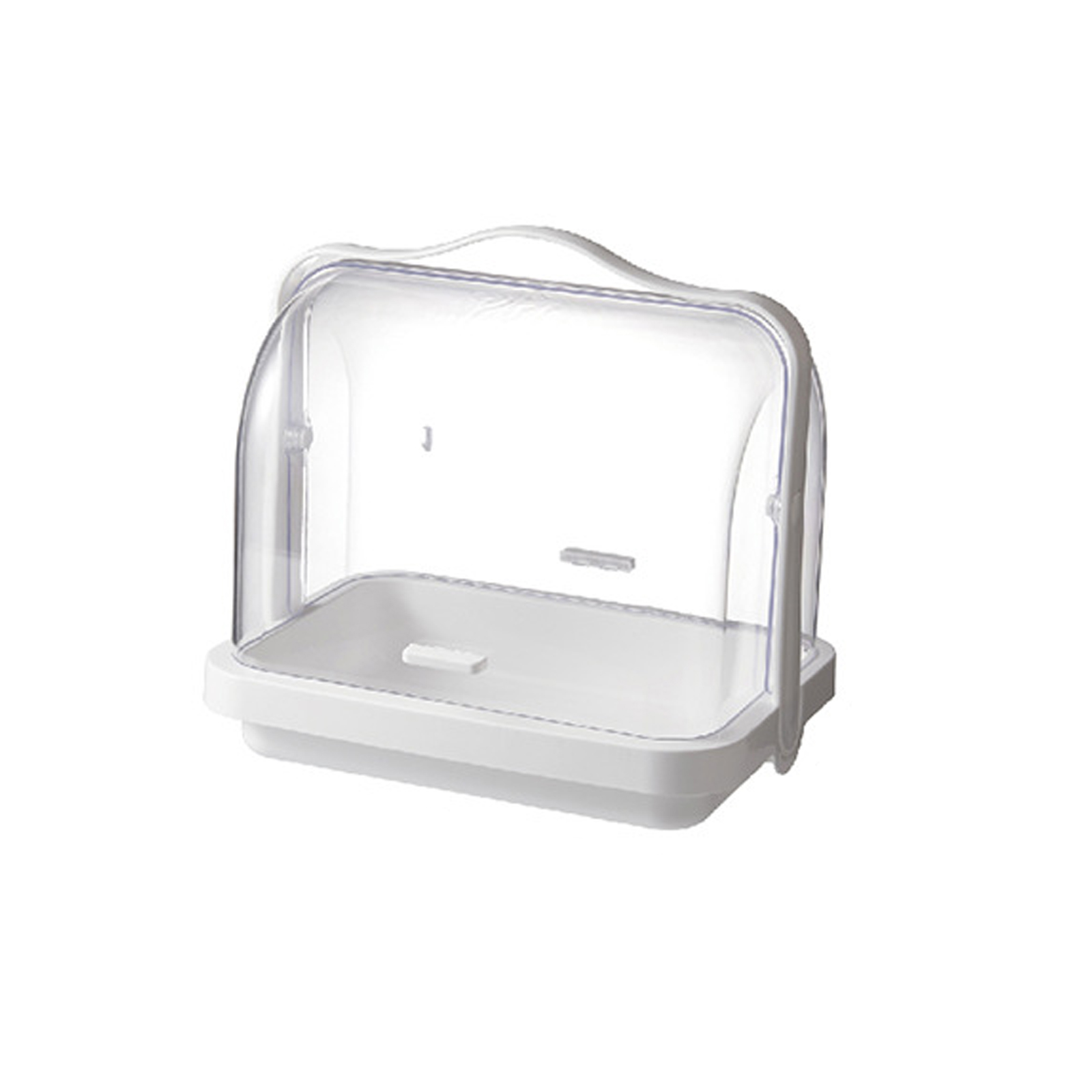 MATHOWAL Plastic Bread Box with Roll Top Lid, Clear Bread Keeper with Handle & Drain Tray
