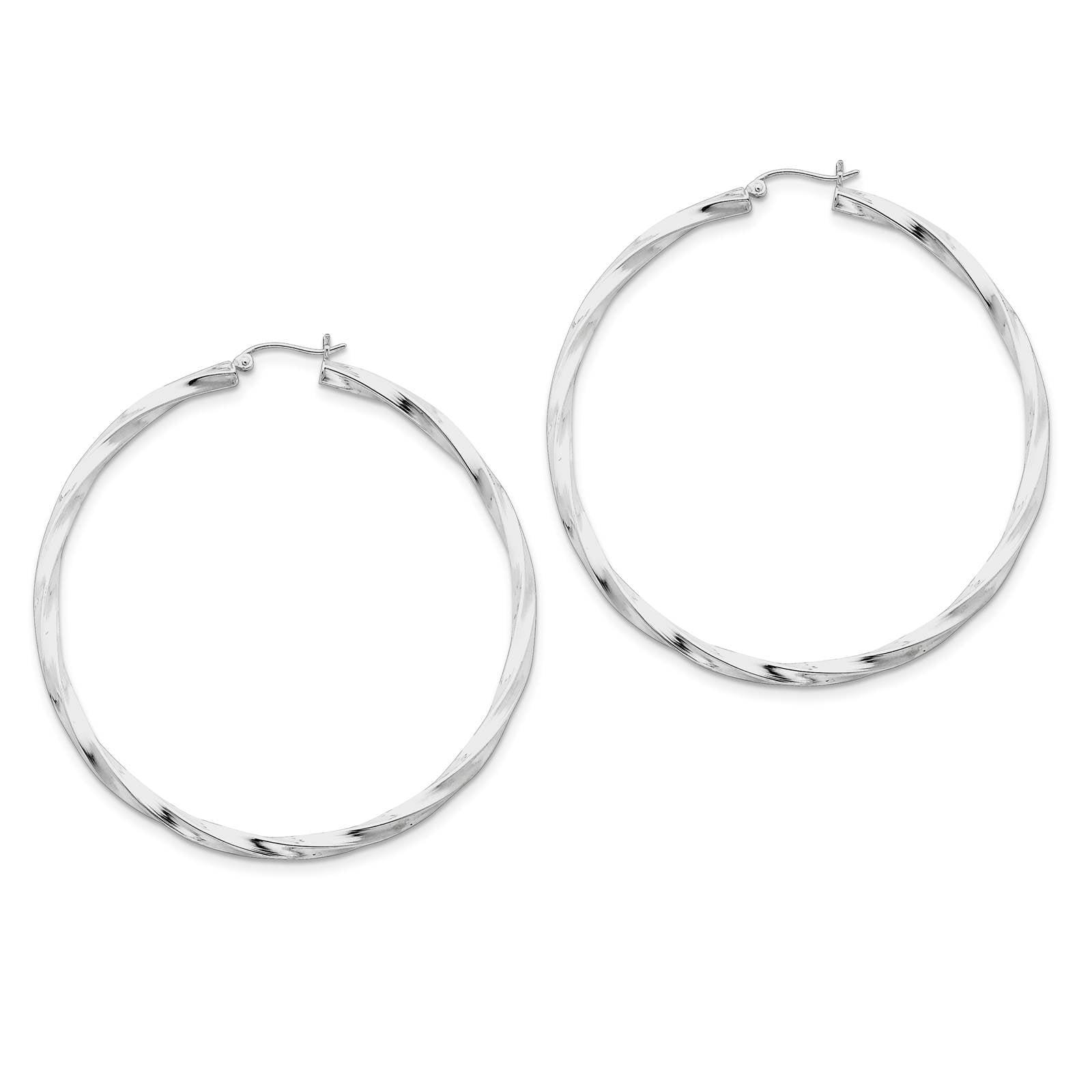 925 Sterling Silver Rhodium-plated Polished Twisted Hoop Earrings