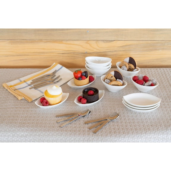 10 Strawberry Street 24-Piece Oval Tidbit Serving Set with Mini Utensils, White