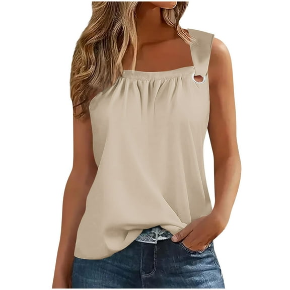 ZQUUVOU Tank Top For Women Solid Color Camisole Loose Tops (Khaki,L)