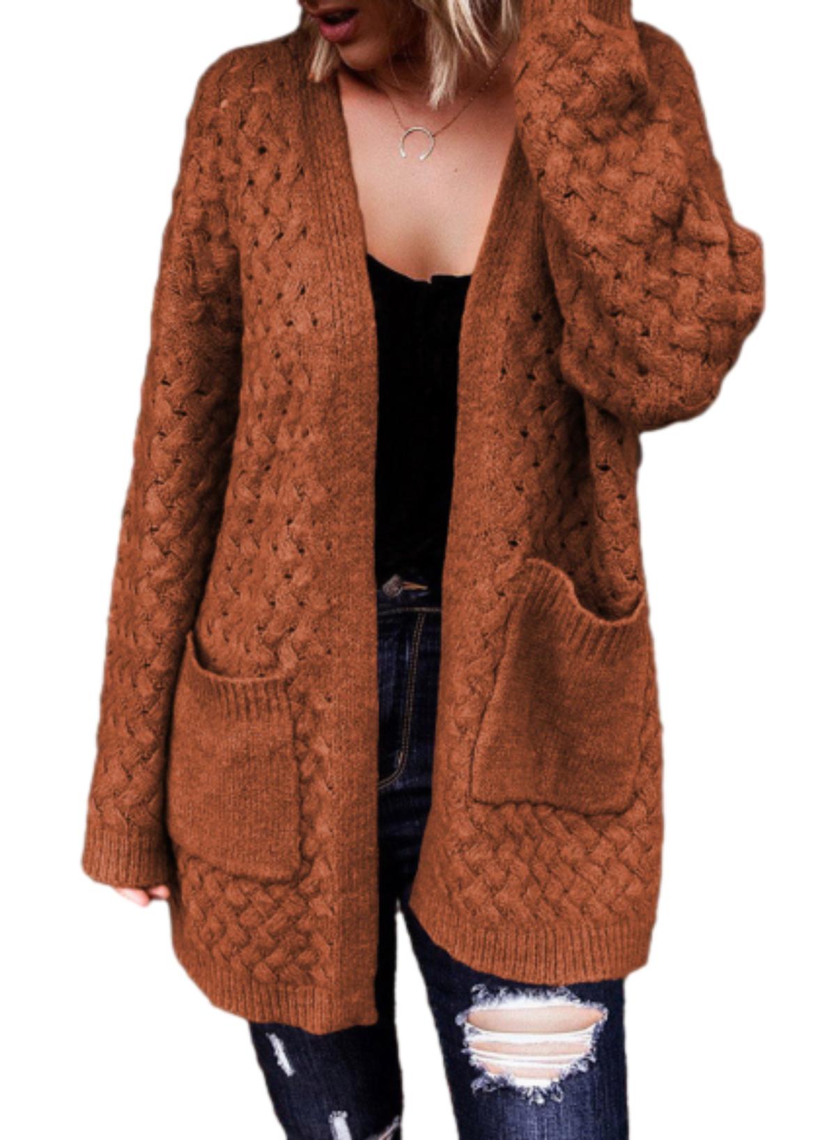 SHEWIN Women's Oversized Cardigan with Pockets, Long Sleeve