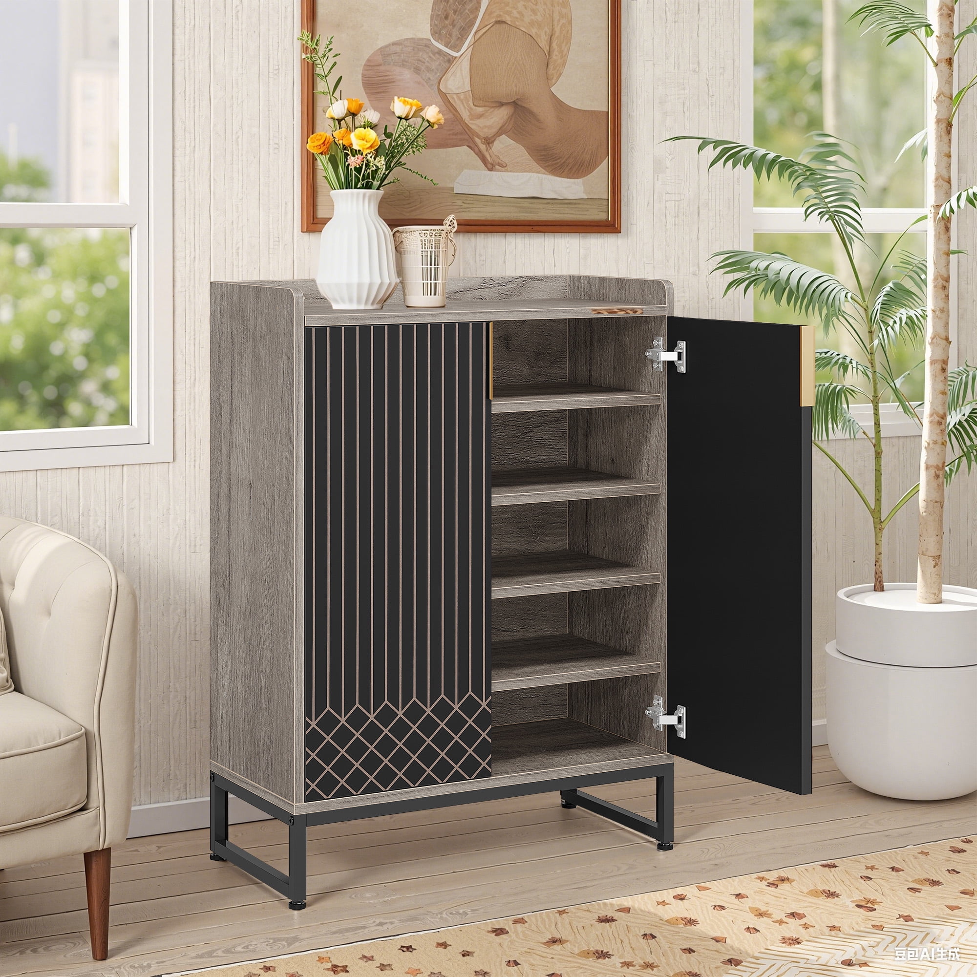 MAYEERTY Wooden Shoe Storage Cabinet with 2 Doors Dustproof Design for Entryway Hallway