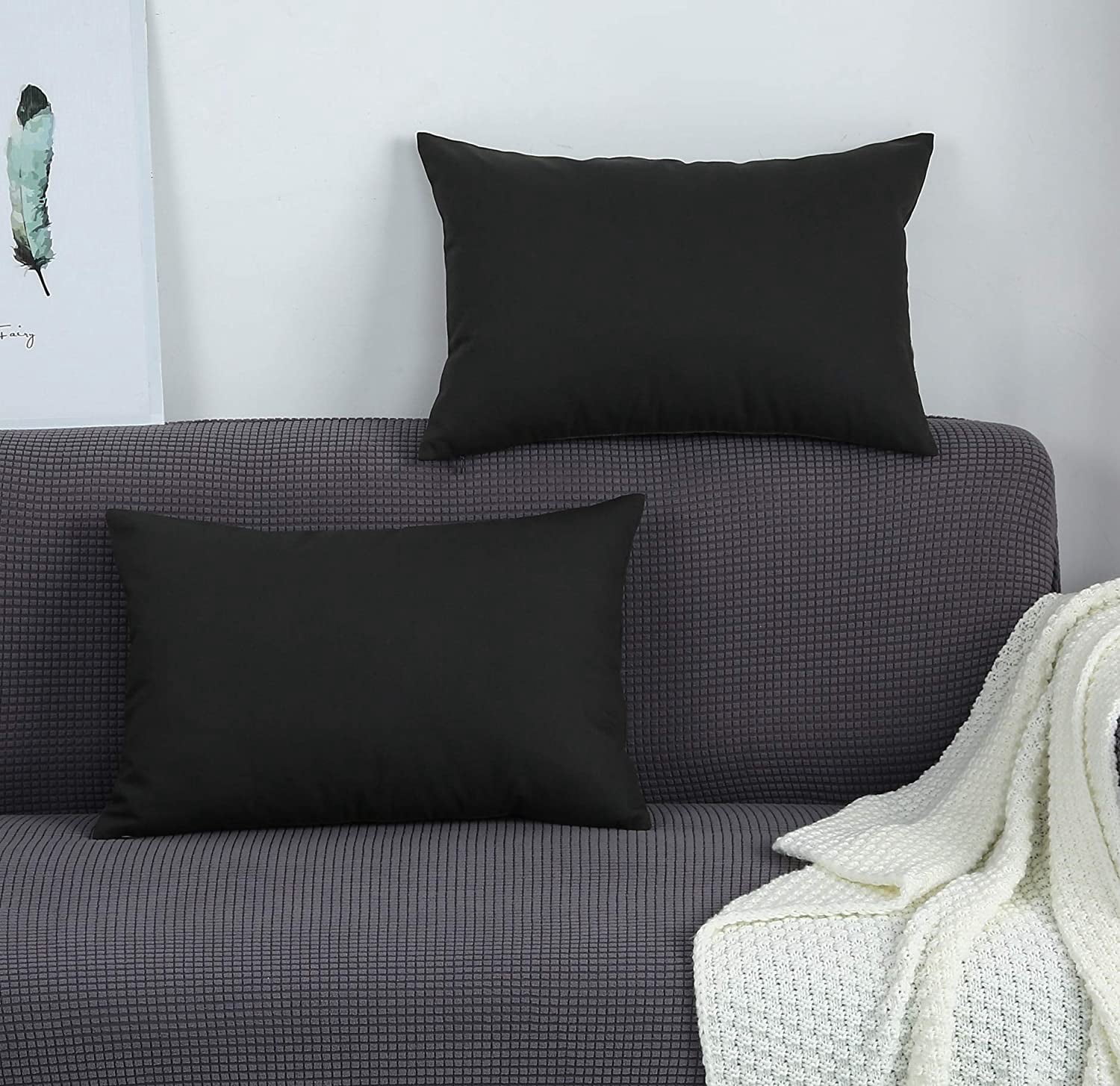 Housses de Coussin en Coton Uni, 12 Pouces x 18 Pouces, Gris Charbon