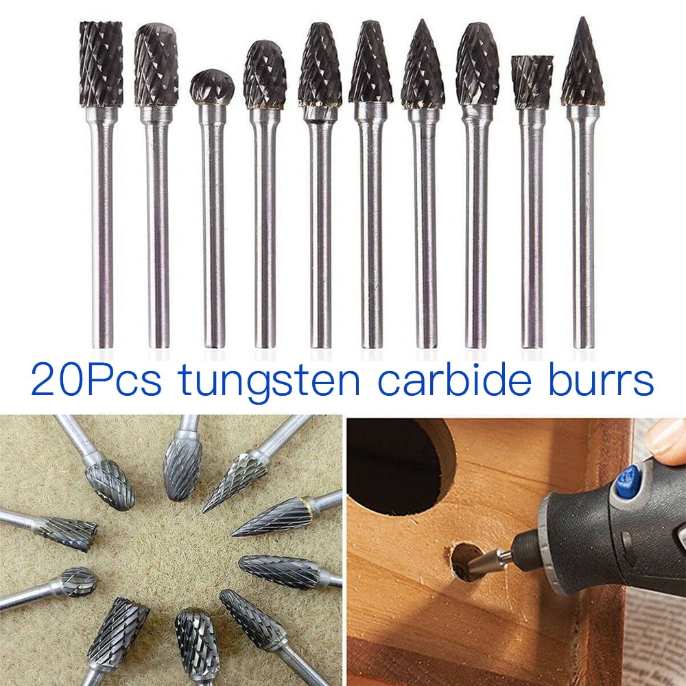 20x Rotary Burr Set Head Tungsten Carbide Burrs 1/8'' Shank Die Grinder Bit Tool 