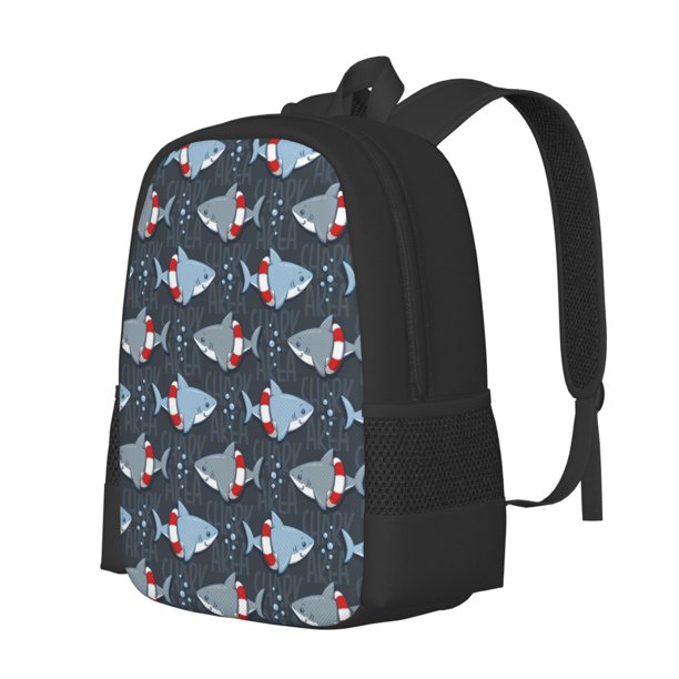 Easygdp Shark Wearing Swim Ring Mochila de Gran Capacidad Minimalista Ideal para Escuela, Viajes y Uso Diario