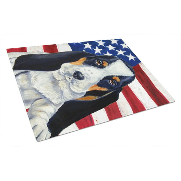 Caroline's Treasures Flag with Basset Hound Glass Cutting Board Large