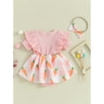 thumbnail image 5 of FEORJGP Infant Baby Girls Easter Romper Dress Short Sleeve Jumpsuit Ruffled Round Neck Bodysuit Egg/Carrot Print Rompers Dress with Bow Headband Cute Casual Spring Clothes, 5 of 9