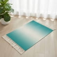 thumbnail image 3 of Teal Ombre Bathroom Rug 2'x3', Turquoise White Gradient Modern Abstract Art Low Profile Front Entryway Rug with Tassels, Woven Cotton Washable Kitchen Mat Carpet for Foyer Bedroom Back Door Decor, 3 of 9