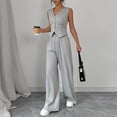 thumbnail image 2 of Laqbezok Women's 2-Piece Elegant Vest and Wide Leg Pants Set, Casual V-Neck Button Down Waistcoat and Trousers Outfit, Modern Business Casual Suit with Pockets, 2 of 6