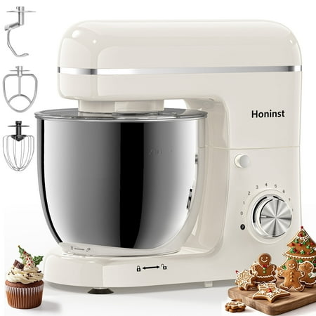 Honinst 6 QT Stand Mixer, Lightweight 10+P Speeds with Tilt-Head Electric Mixer, Kitchen Mixer with Dough Hook, Whisk, Beater, Bowl for Baking, Cake and Most Home Cooks