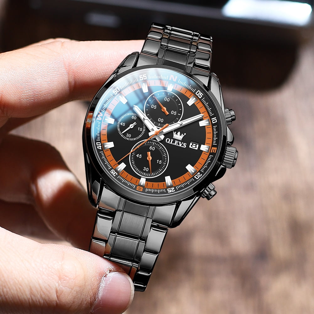 OLEVS Mens Watches,Big Dial Watches for Men Chronograph Stainless Steel Watch with Day Waterproof Analog Quartz Watches for Man Classic Business Wristwatch Luxury Luminous Reloj para Hombre