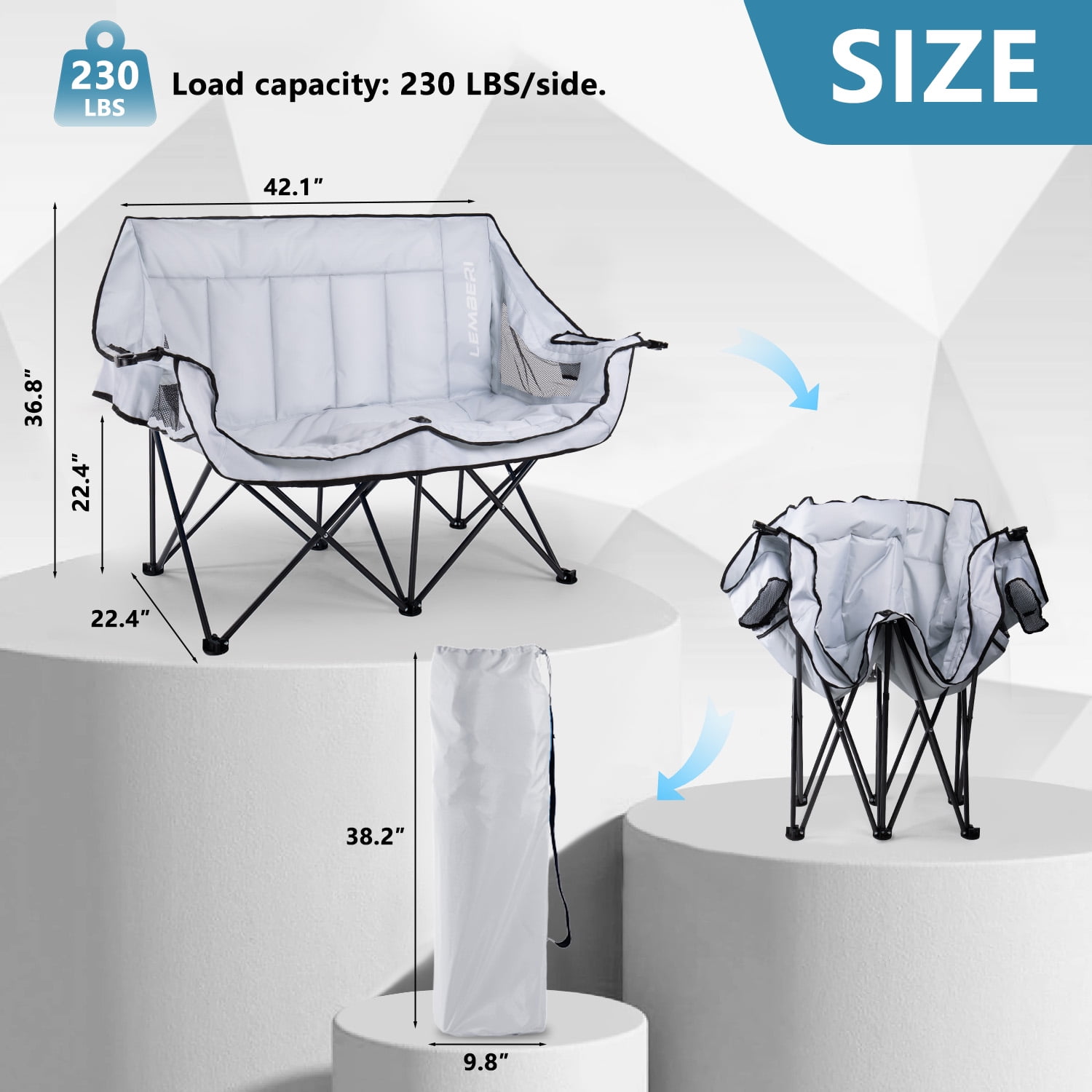 BOSSIN Double Oversized Camping Chairs for Adults,Folding Loveseat Camping Couch Support 600lbs with Back Pocket