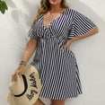 thumbnail image 3 of ibuvkizy Women Plus Size Casual Dress Summer Fashion Dress V Neck Printed Short Sleeve Comfortable Loose Dress Beach Sundresses, 3 of 6
