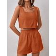 thumbnail image 4 of Womens 2 Piece Outfits Lounge Matching Sets Two Piece Linen Shorts Crop Tops Trendy Clothes Summer Orange Color M, 4 of 7