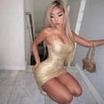 thumbnail image 6 of Gold Metallic Bodycon Mini Dress With Spaghetti Straps For Evening Party, 6 of 7