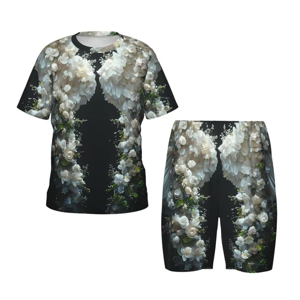 Balery Floral Angelic White Wings Conjunto de Pijama Infantil de Manga Corta con Estampado – Ropa de Dormir de Algodón Suave-Small