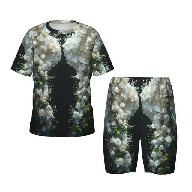 Balery Floral Angelic White Wings Conjunto de Pijama Infantil de Manga Corta con Estampado – Ropa de Dormir de Algodón Suave-Small