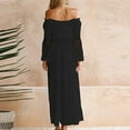 thumbnail image 4 of Lilgiuy Women?s Solid Color Slash-Neck Long Sleeve Lace Stitching Long Dress, 4 of 6