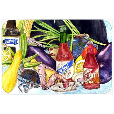 

Carolines Treasures Crystal Hot Sauce With Seafood Glass Cutting Board Large
