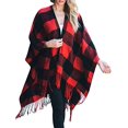 thumbnail image 2 of Daisy Del Sol Knit Buffalo Plaid Checkered Wrap Oversized Blanket Sweater Poncho (Red), 2 of 4